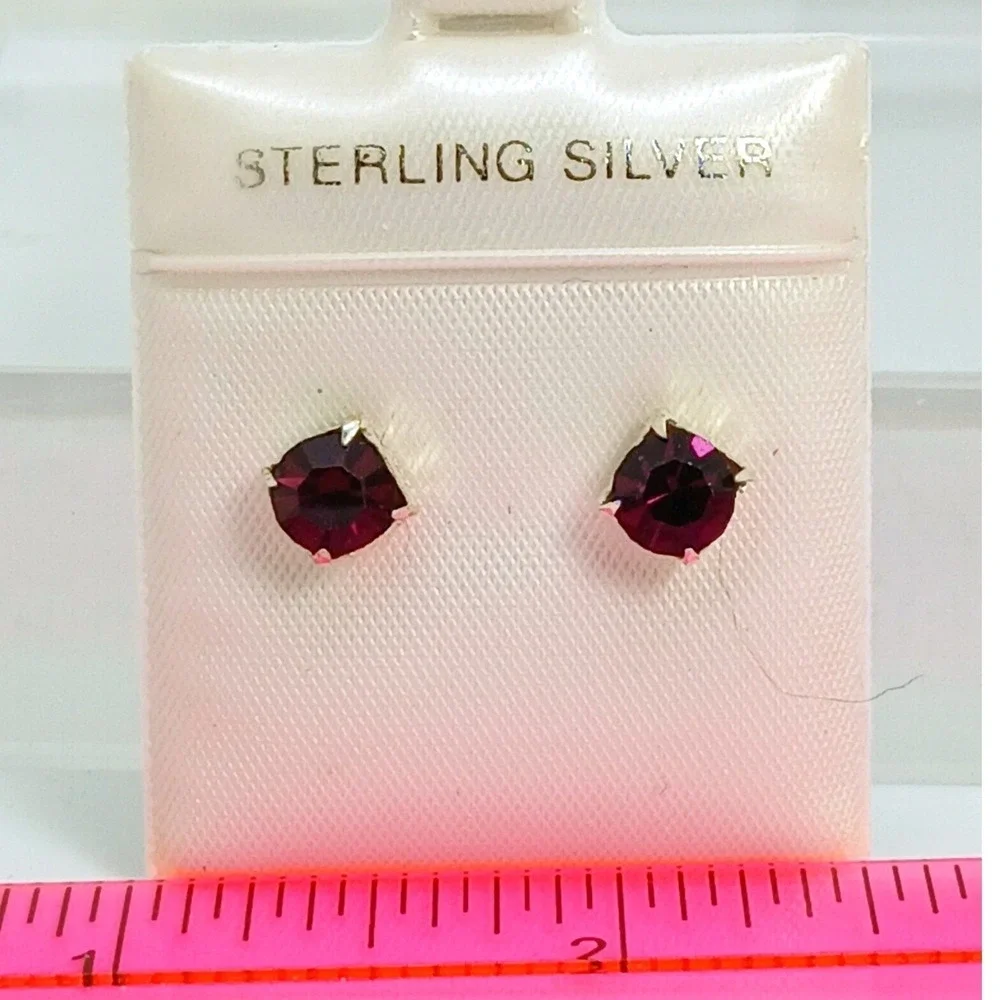 Sterling Silver Purple Crystal Stud Earrings Vintage Birthstone Jewelry February